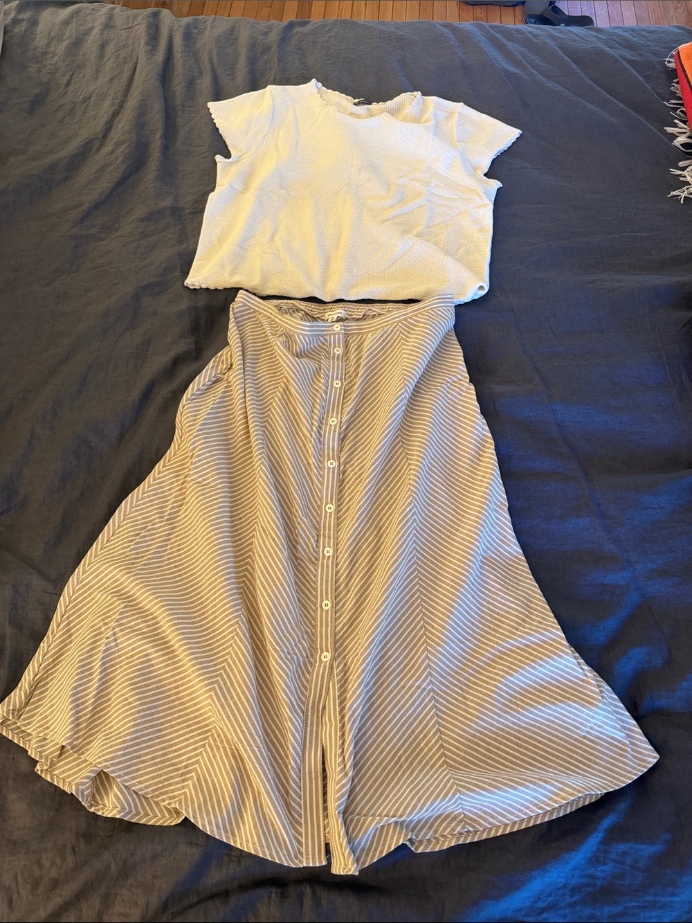 Max Studio Cream & Tan Striped Button-Front Maxi Skirt